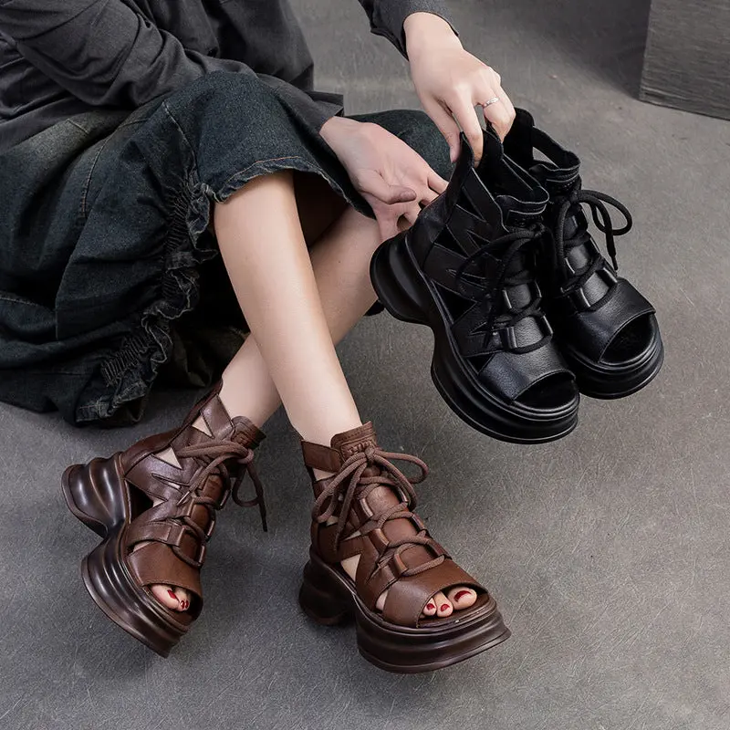 Women Retro High Top Leather Platform Sandals online