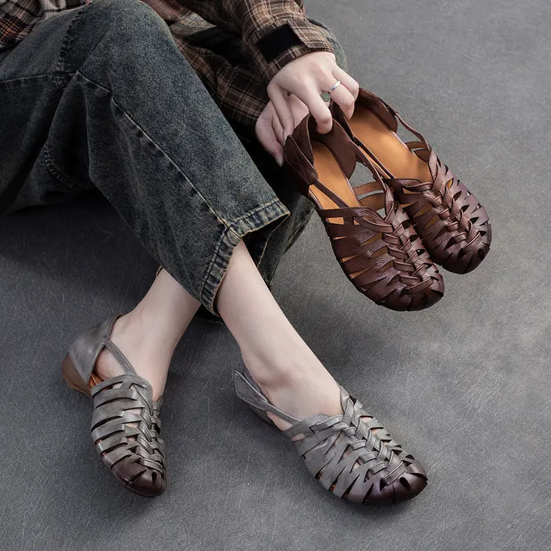 Women Retro Plaited Leather Flat Casual Sandals online