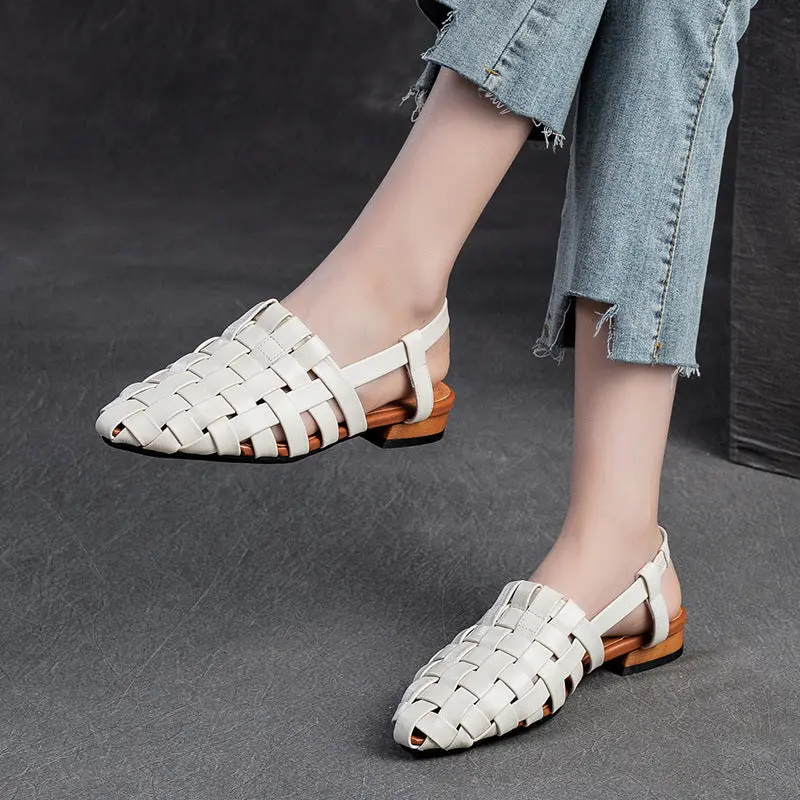 Women Retro Plaited Leather Pointed Toe Casual Sandals online