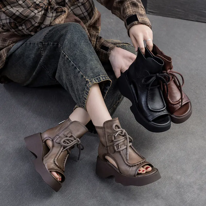 Women Retro Soft Leather High Top Platform Sandals online