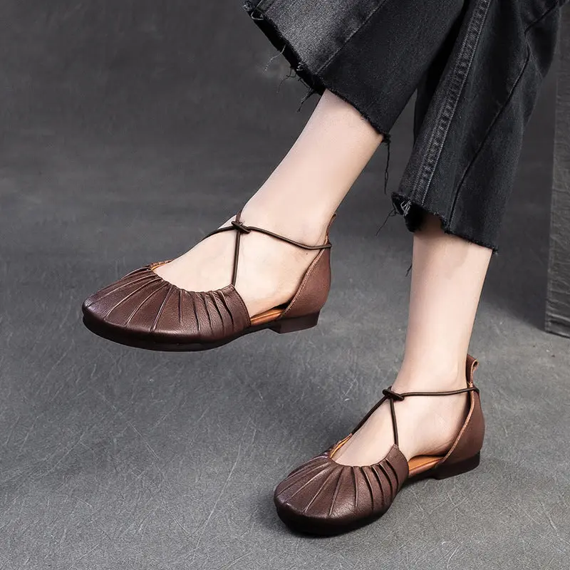 Women Retro Soft Leather Summer Flat Casual Sandals online