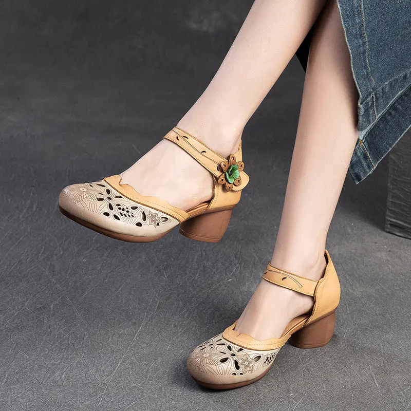Women Retro Summer Hollow Leather Casual Sandals online